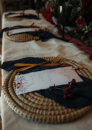 Hand illustrated water colour wedding breakfast menu with hand-torn edges at The Hall Barns Prestwold