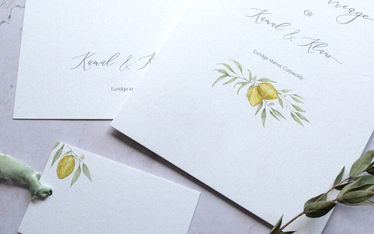 Vegan on the Day wedding stationery. Printed with vegan plant based ink and on vegan paper. Vegan bamboo ribbon