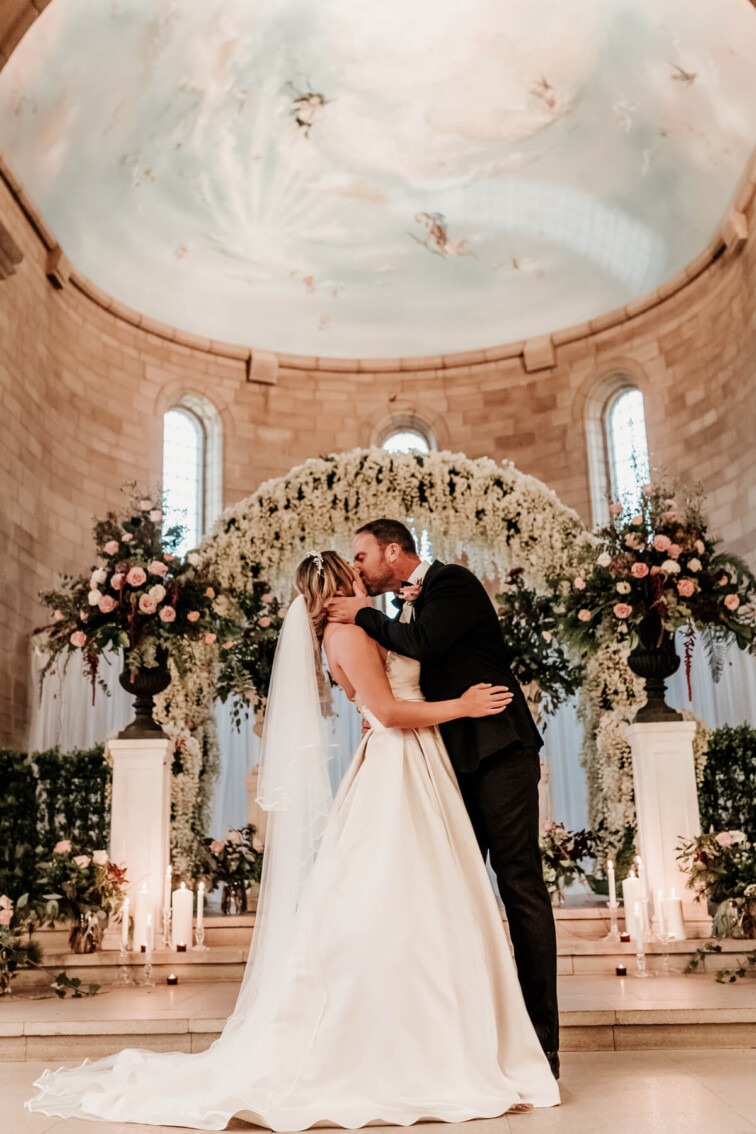 Winter Wedding with Sneaton Castle Chapel ceiling