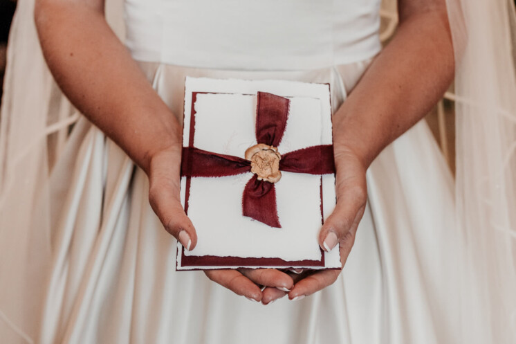 Bespoke wedding invitation, tailored wedding invitation to you. Recycled paper and wax seal