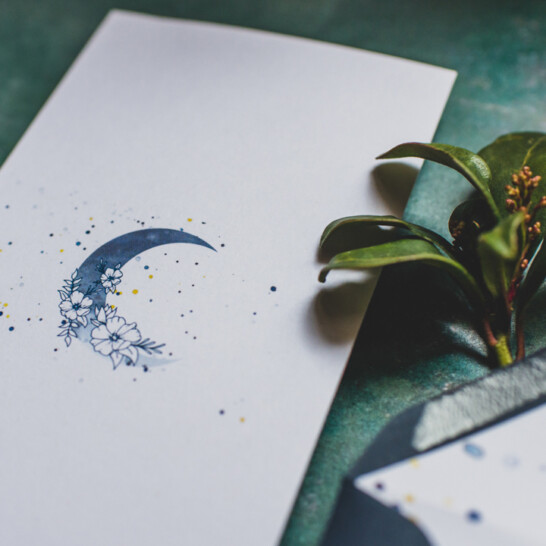 Moon and floral moon on celestial wedding invitation simple elegant wedding invites