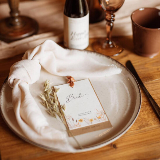 Elegant Seeded paper wedding menu, Plantable wedding menu. Autumn Wedding at Gilbert White Barn