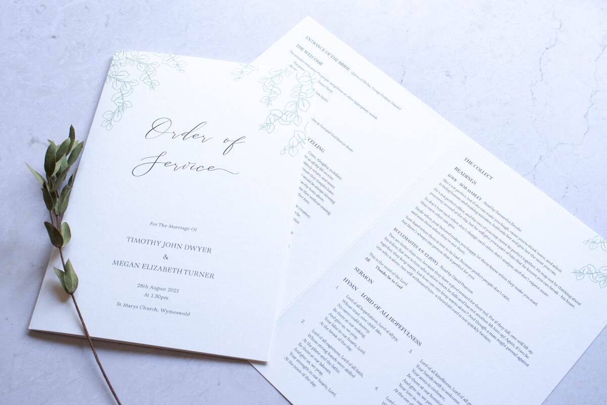 On the day wedding stationery church order of service
