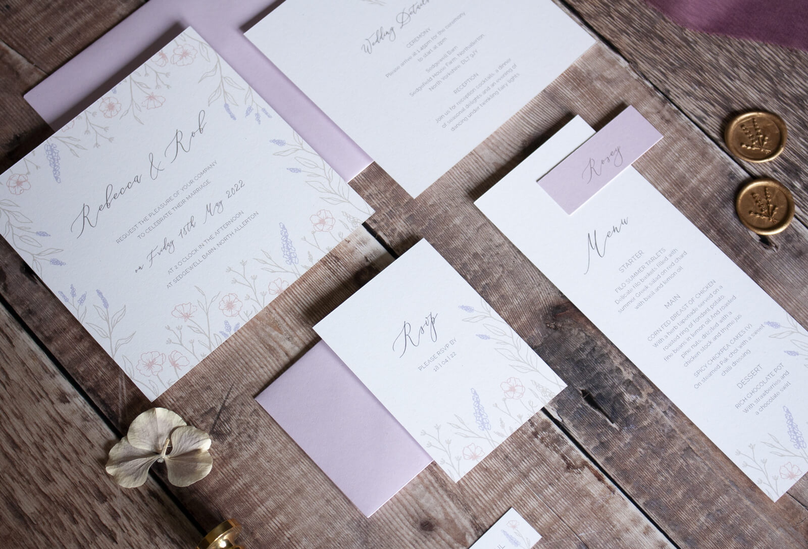 Secret garden wildflower meadow lilac invitation