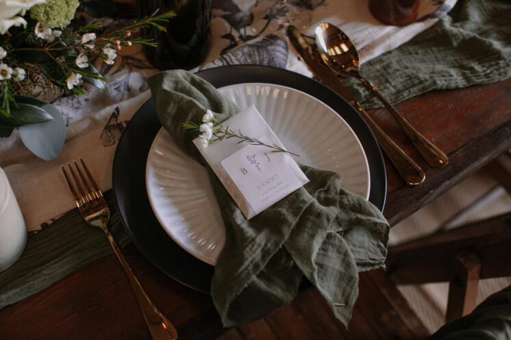 Wildflower seed packet wedding favour with natural green napkin eco wedding