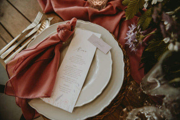Wildflower menu and lilac place name card