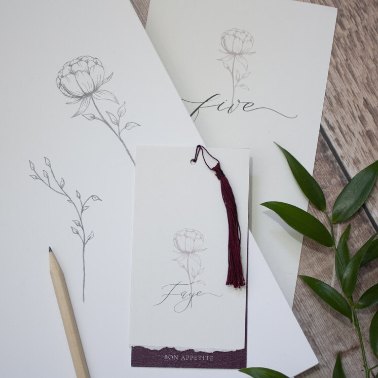 Hand-drawn peony Illustration for bespoke wedding stationery