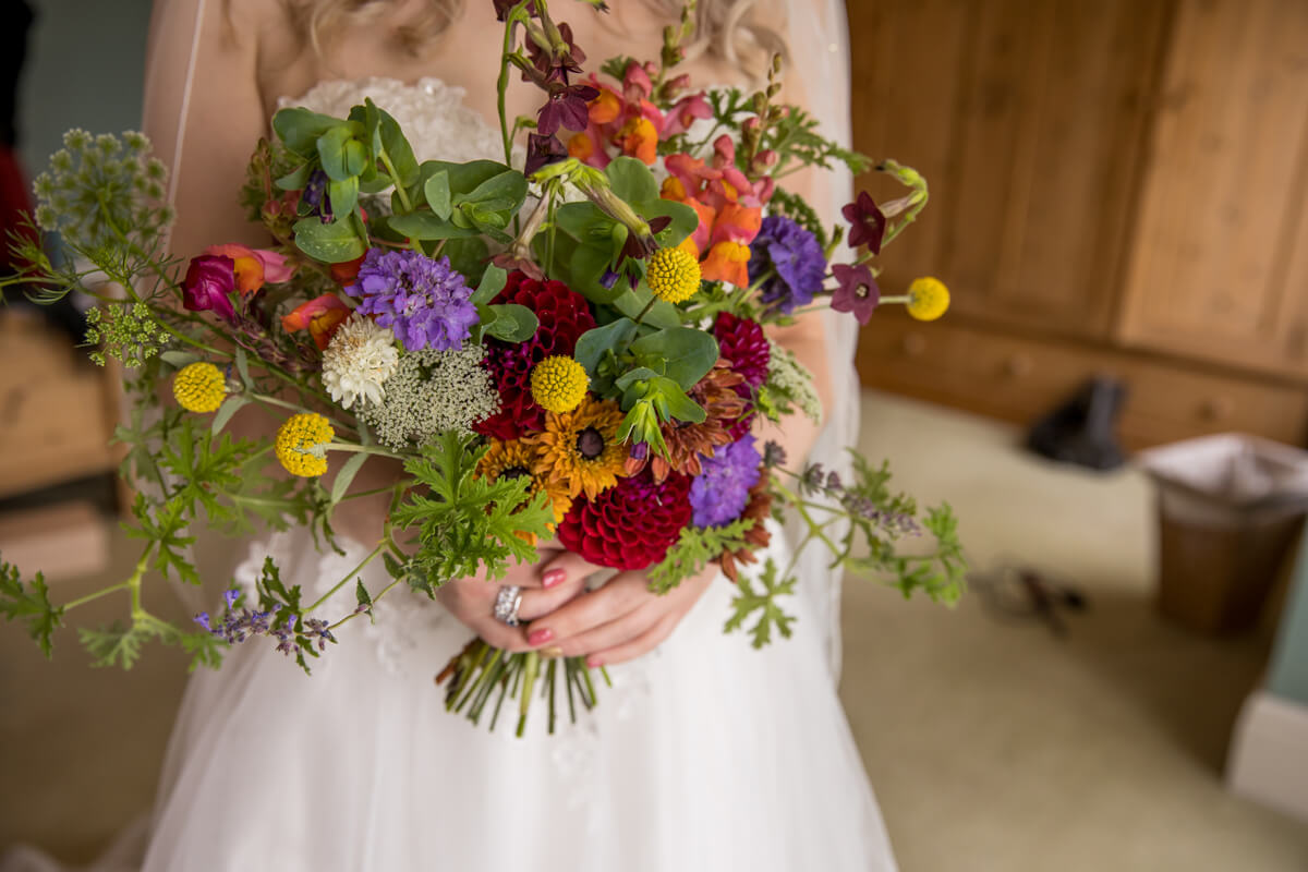 Wedding bouquet with wildflowers for family farm wedding