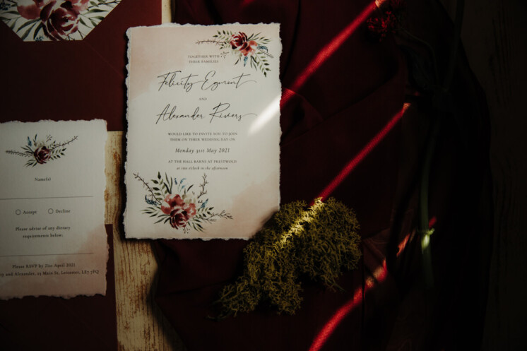 watercolour floral barn wedding invitation