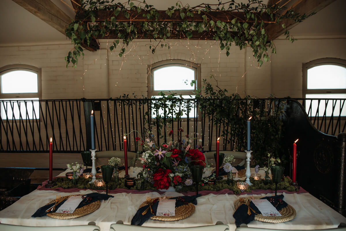 Barn wedding floral wedding table scape