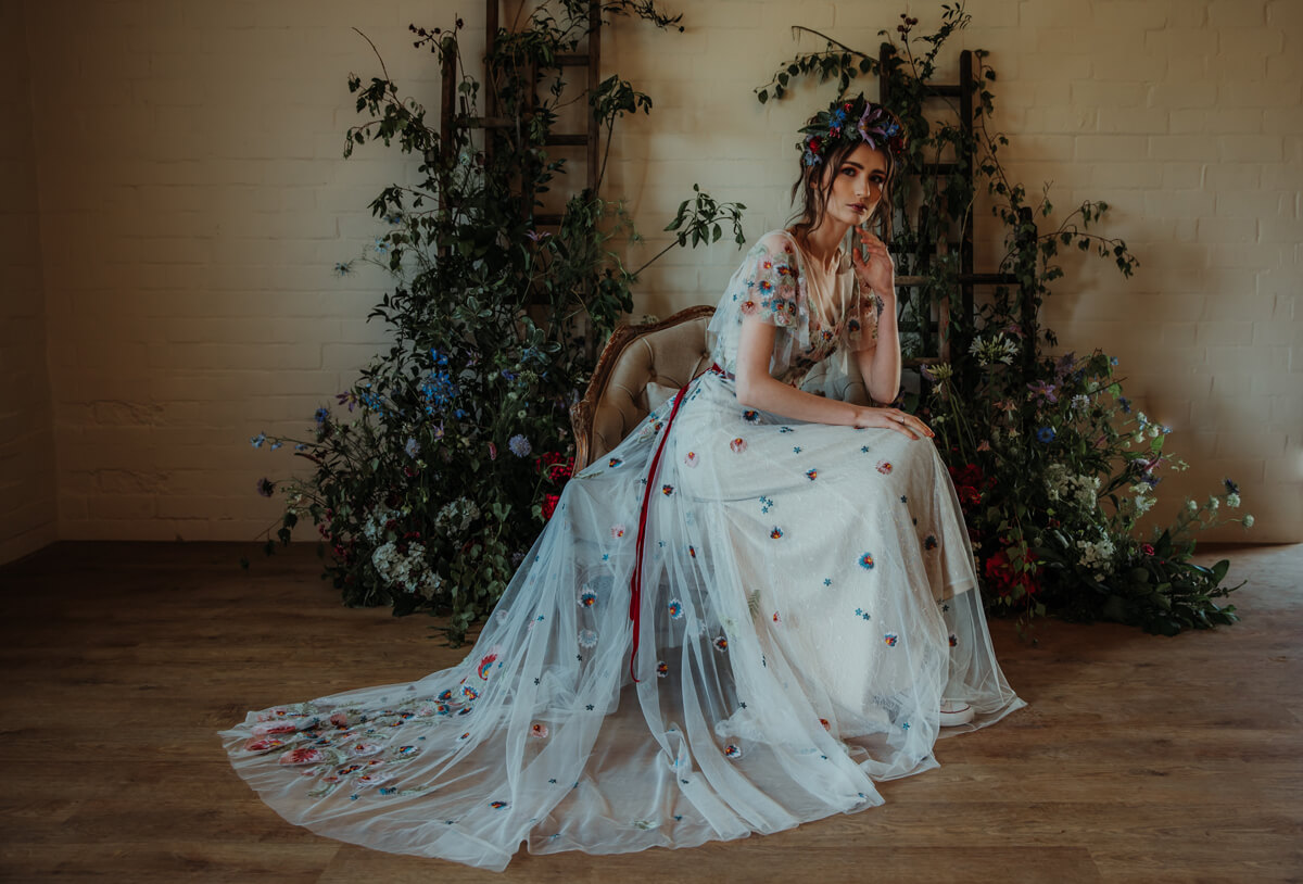 Floral embroidered wedding dress