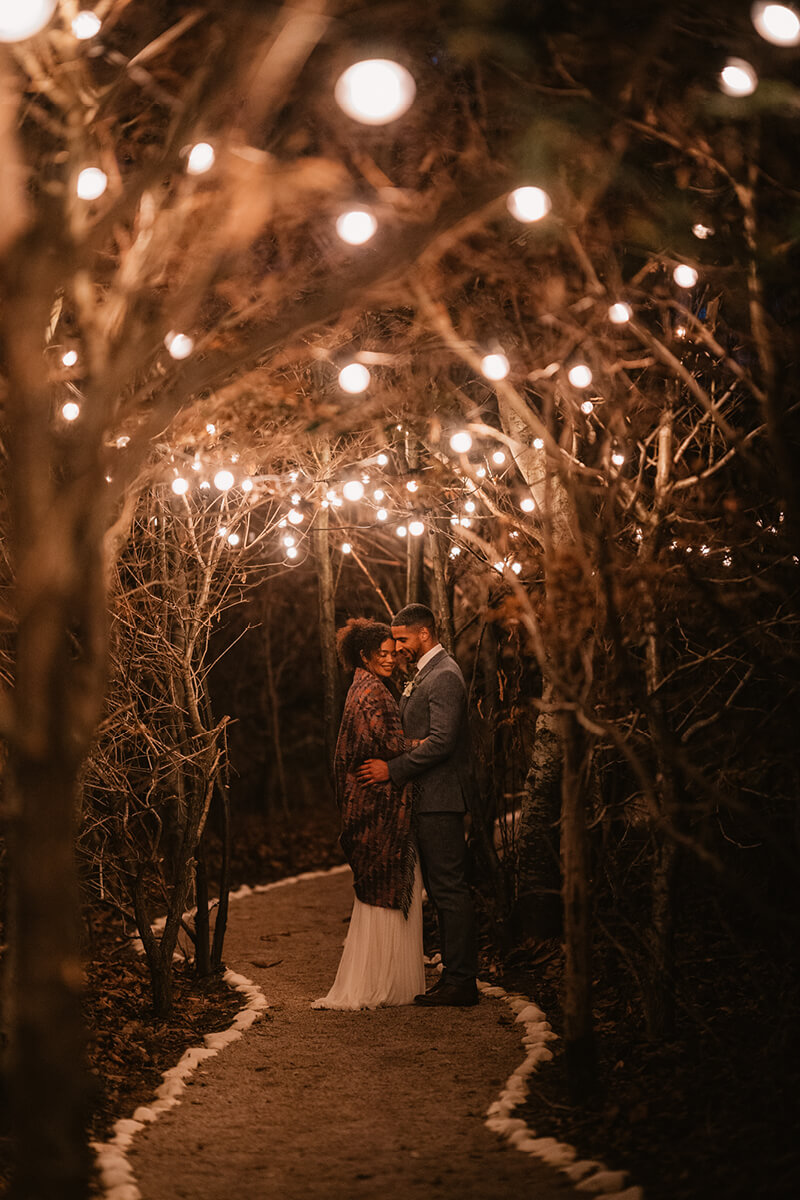 Bride and Groom in Fairy Lights