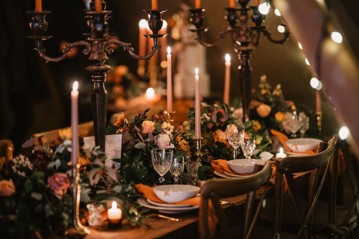 Flowers for Autumn Wedding on wedding table