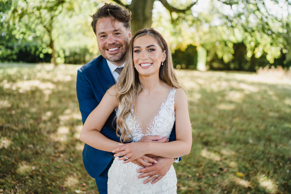 Bride and Groom at Summer Wedding at Dorfold Hall