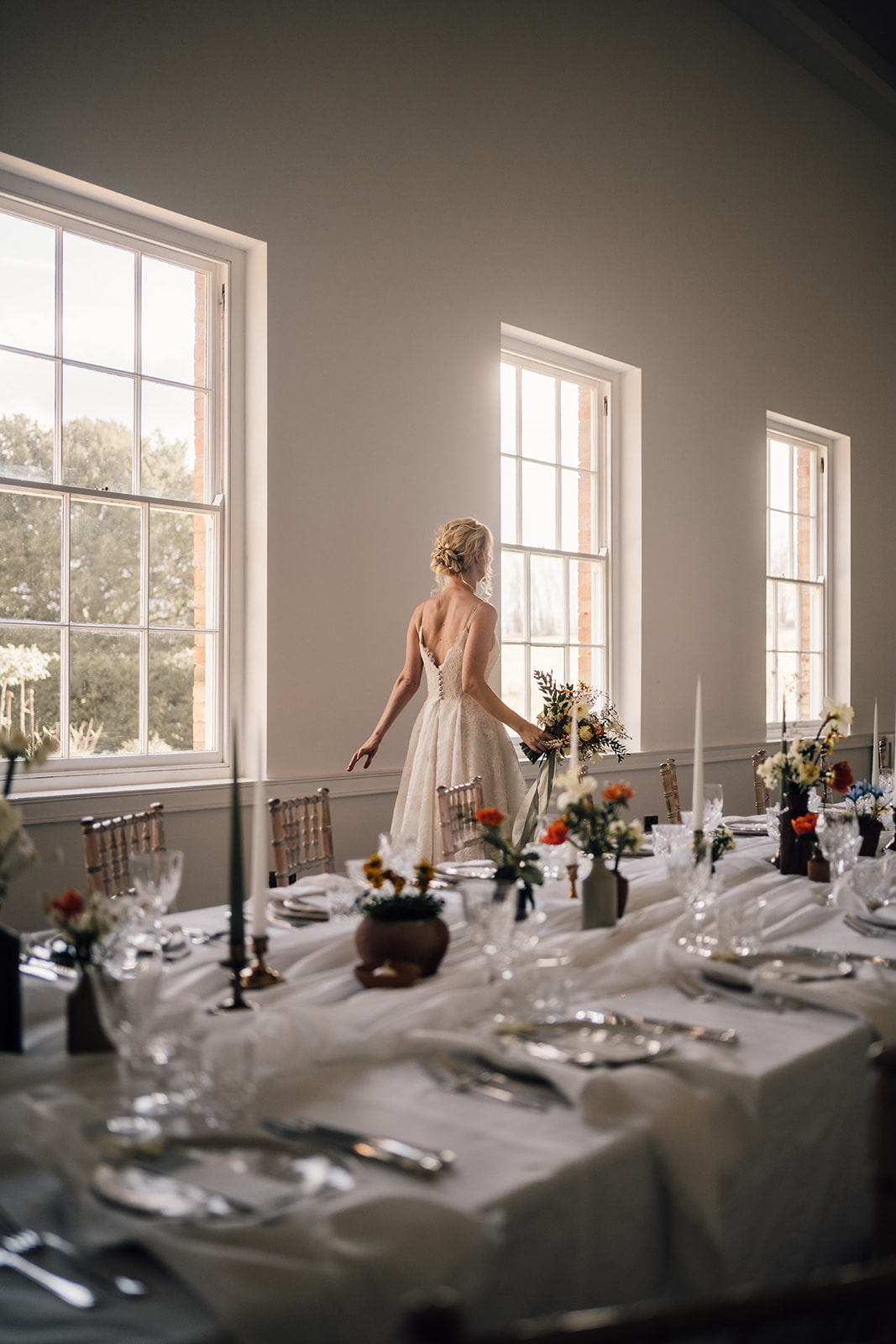 Tablescape with white muslin and linen