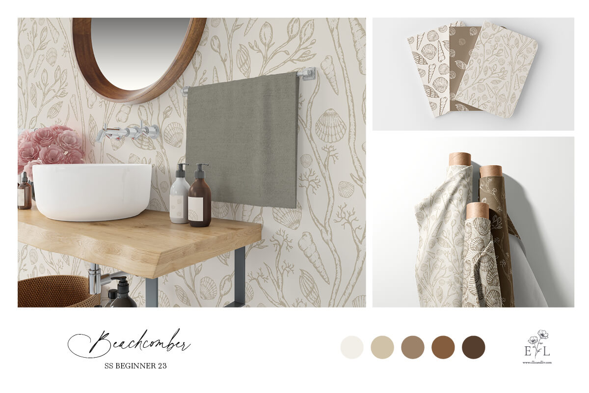 Beachcomber pattern design for fabric and wall paper