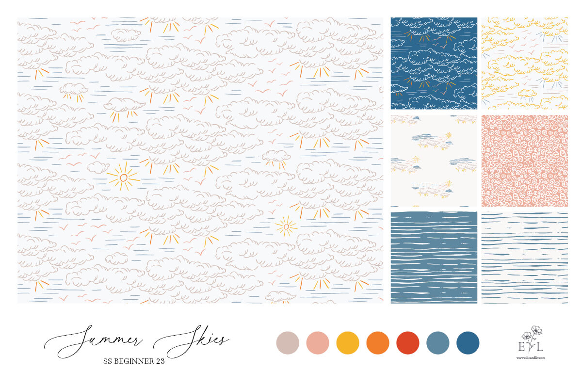 Summer skies minimal surface pattern designs. Cloud wallpaper