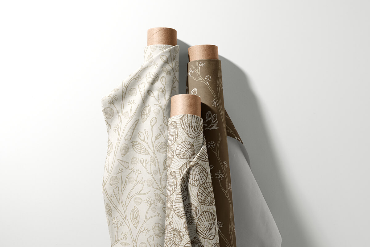 Seashell and seaweed fabric surface patterns
