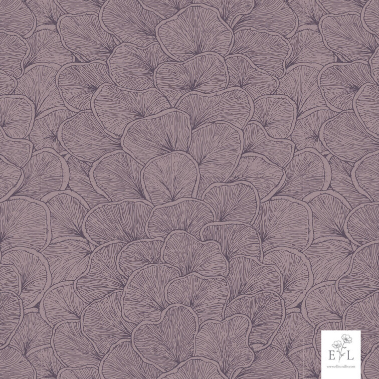 Fine line botanic illustration mushroom texture Purple.