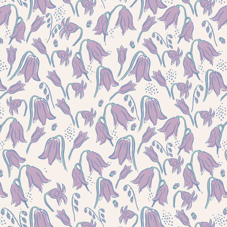 Blue bell fabric repeat pattern for fabric and stationery