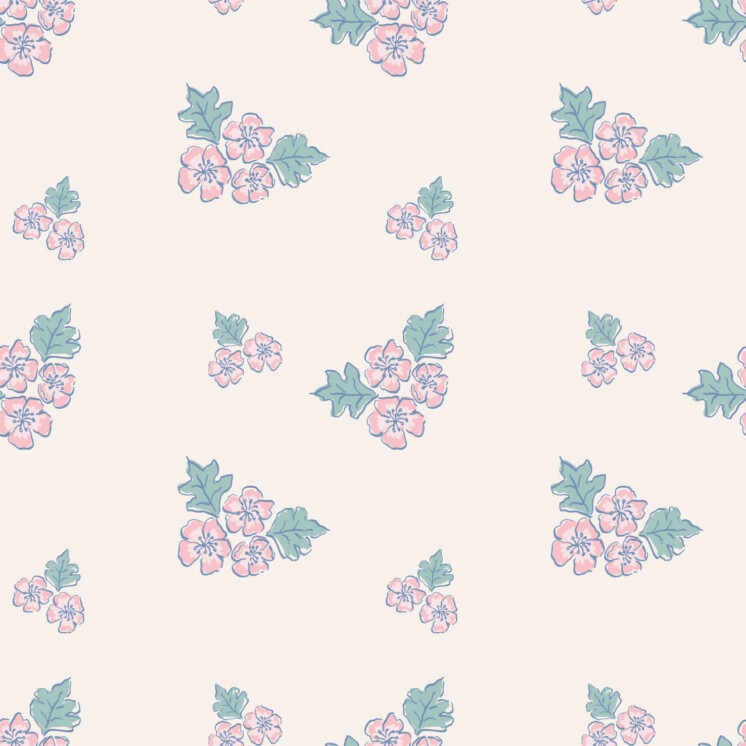 Ditsy Spring Pattern with pink blossom
