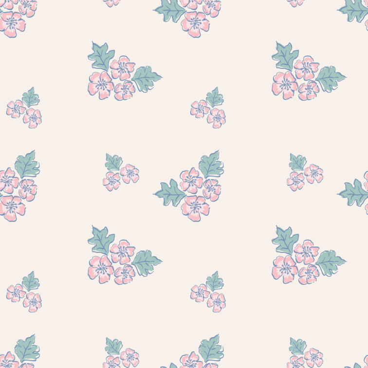 Ditsy Spring Pattern with pink blossom