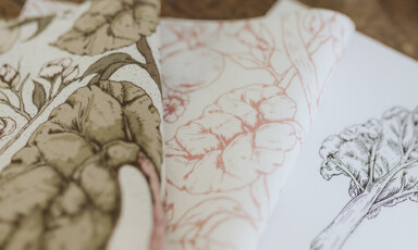 Surface pattern Design by Ellie and Liv, Simone Carr. Rhubarb, Rose and Apple Fabric Pattern