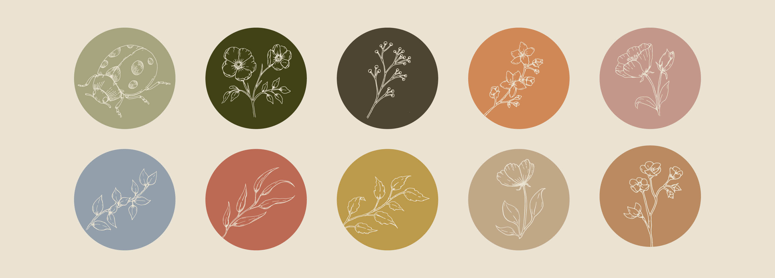 Instagram highlight icons in a soft, nature-inspired style